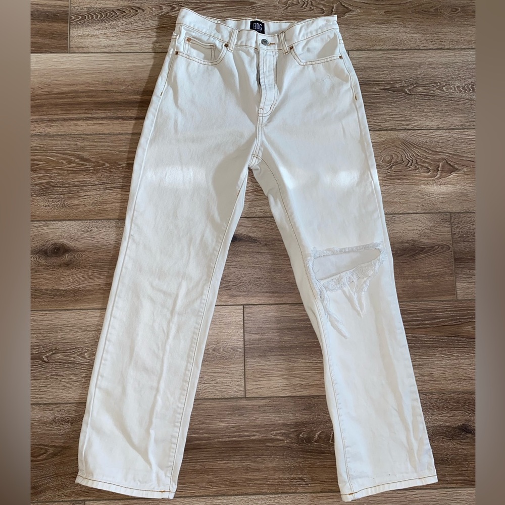BDG, 27, White, Loose Straight, Ripped, Jeans, Zipper Fly